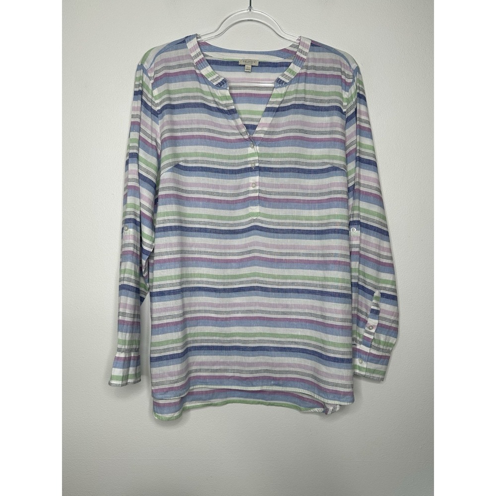 Talbots Linen Blend Popover Tunic Shirt Size XL Striped Multicolor